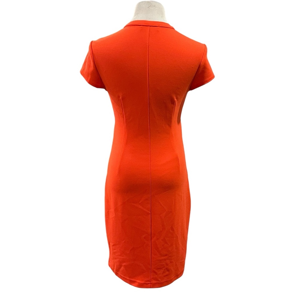 Guess Coral Orange 1/4 Zip Front Short Sleeve Midi Dress - Size Small - Picture 4 of 15